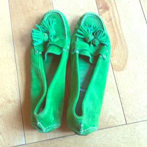 J.Crew green suede driving moccasins